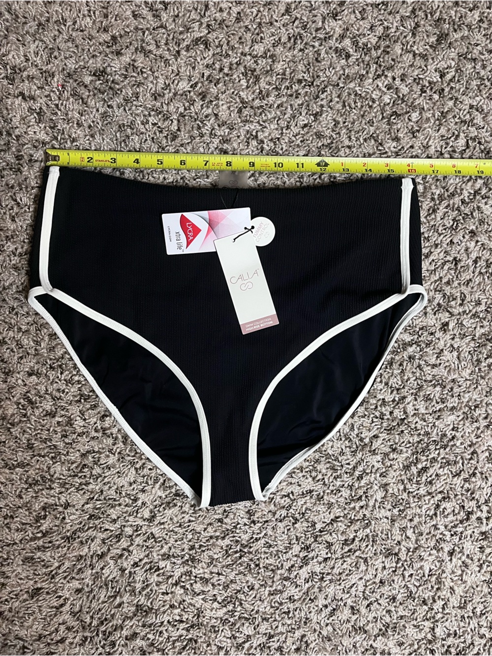 Calia Womens High Rise Tummy Control Bikini Bottoms Black Ribbed XL NEW